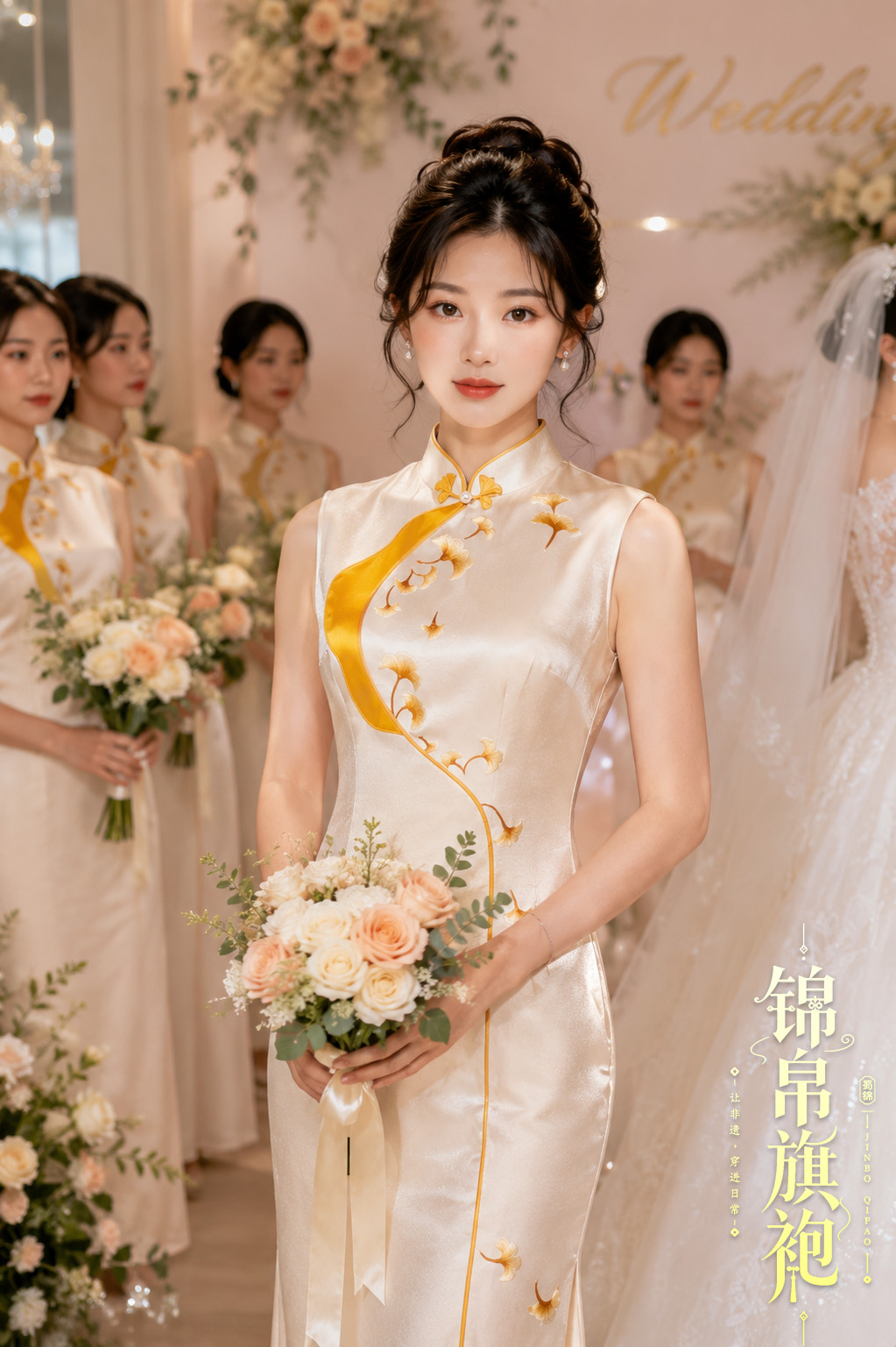 White qipao wedding scene