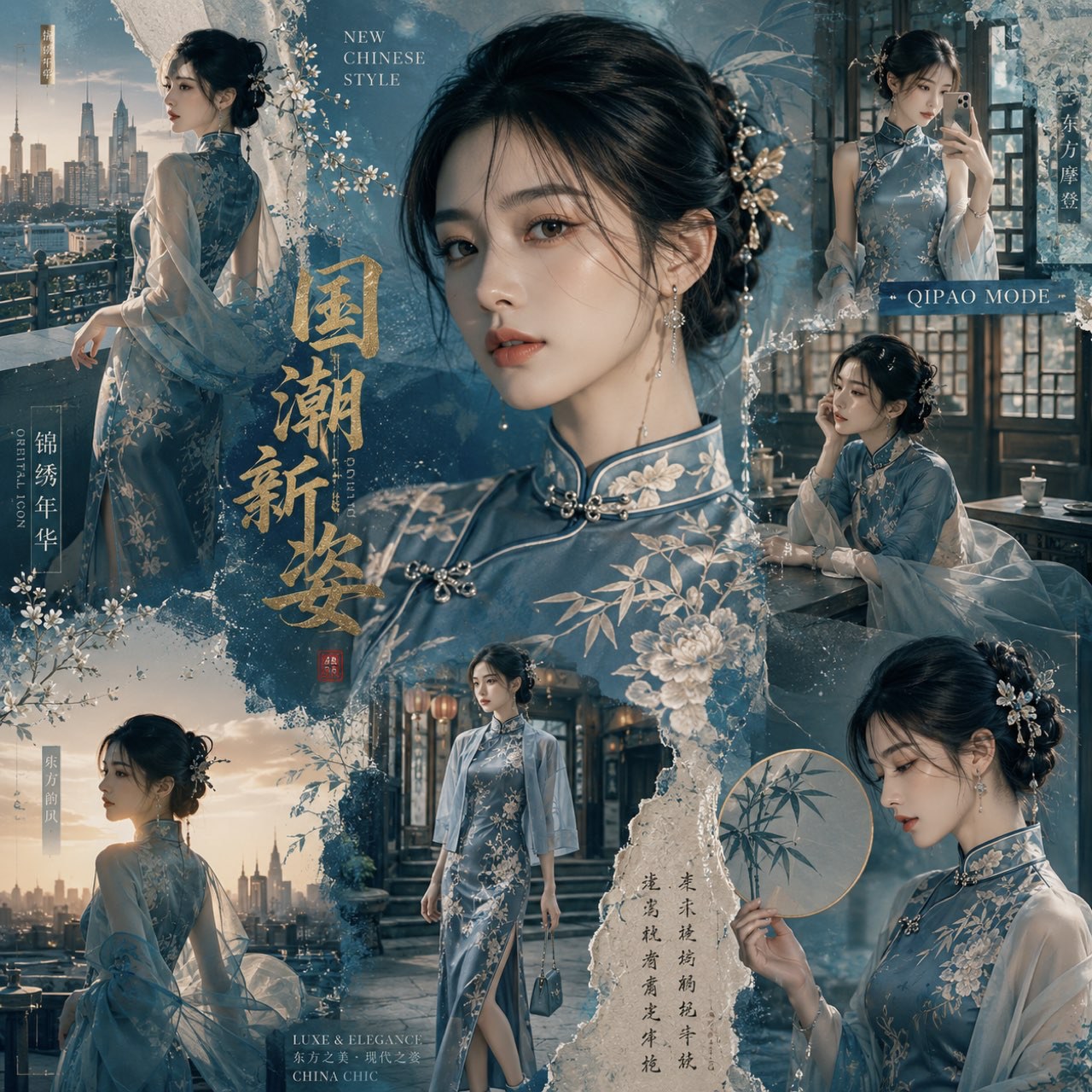 AI qipao poster design with oriental styling and collage layout
