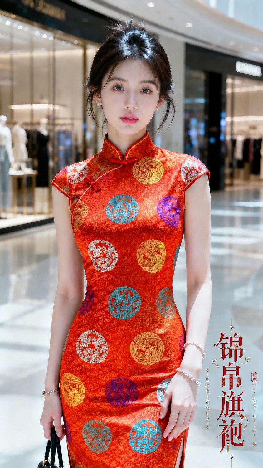 AI qipao visualization from fabric into realistic wearing scene